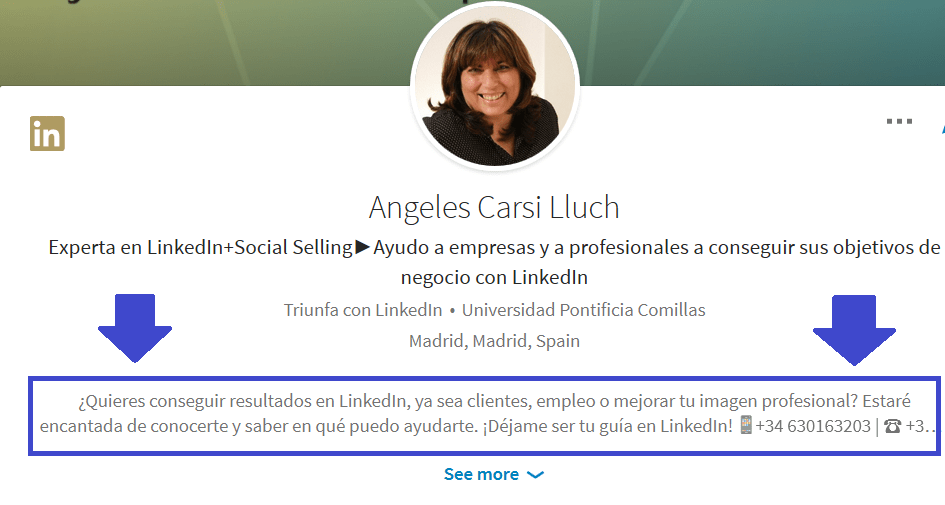 parte superior del nuevo perfil extracto LinkedIn